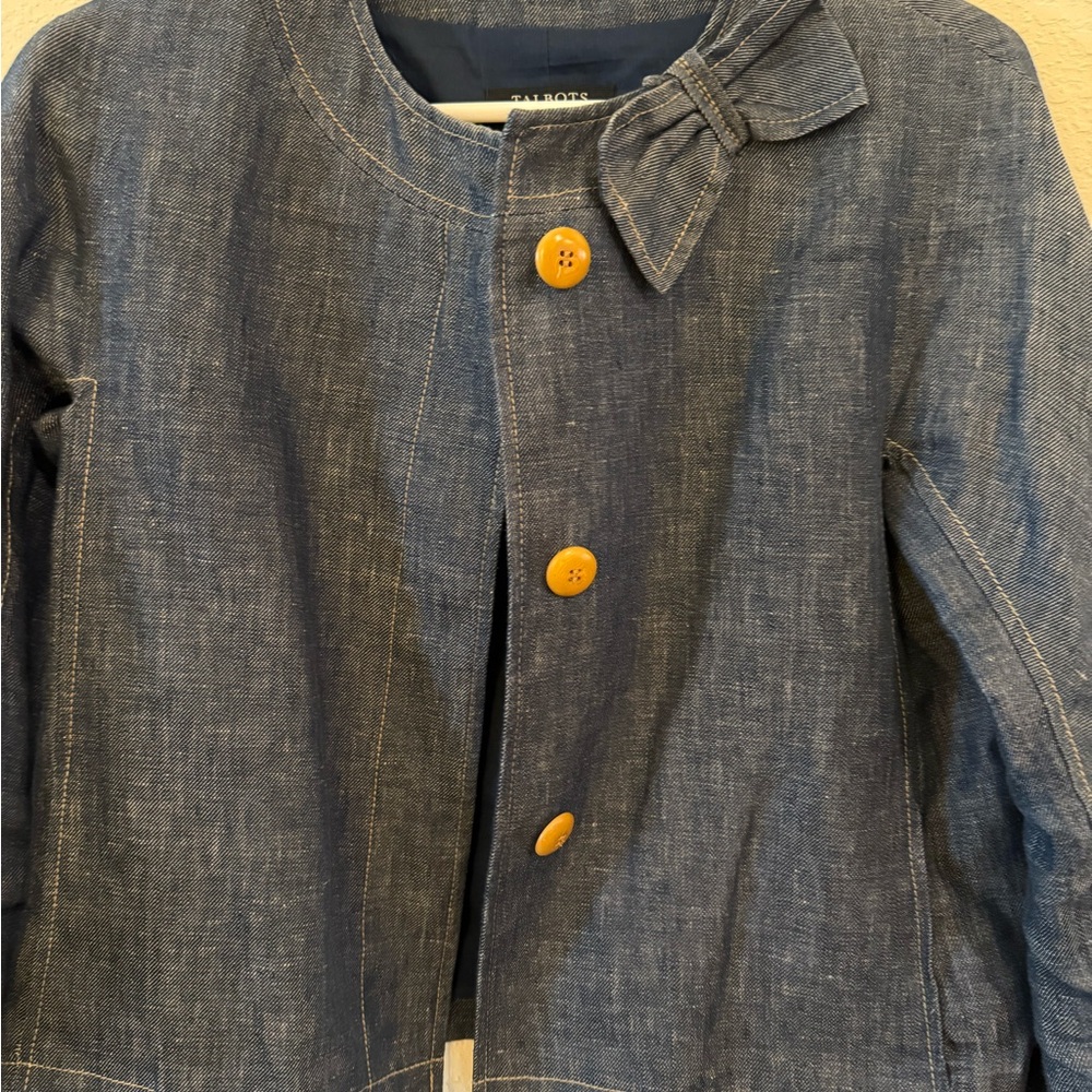 Talbots Petites Jacket Blue Button Bow Accent Sho… - image 5